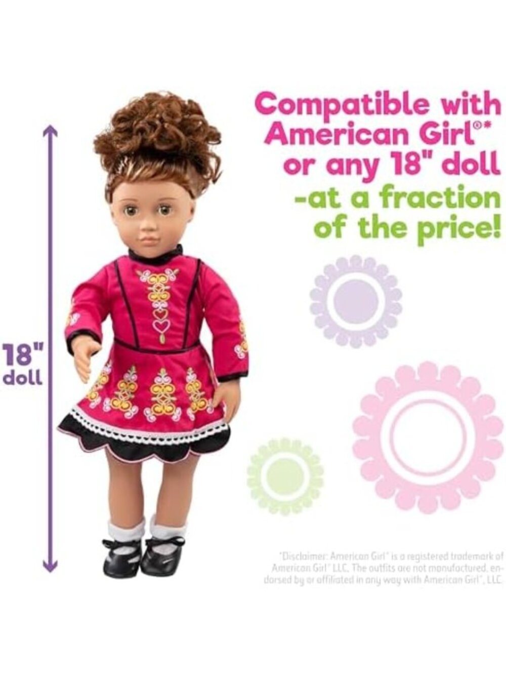 Handmade Irish Step Dancing Doll Outfit - 4 Piece Costume Set for 18" Dolls - Picture 3 of 6